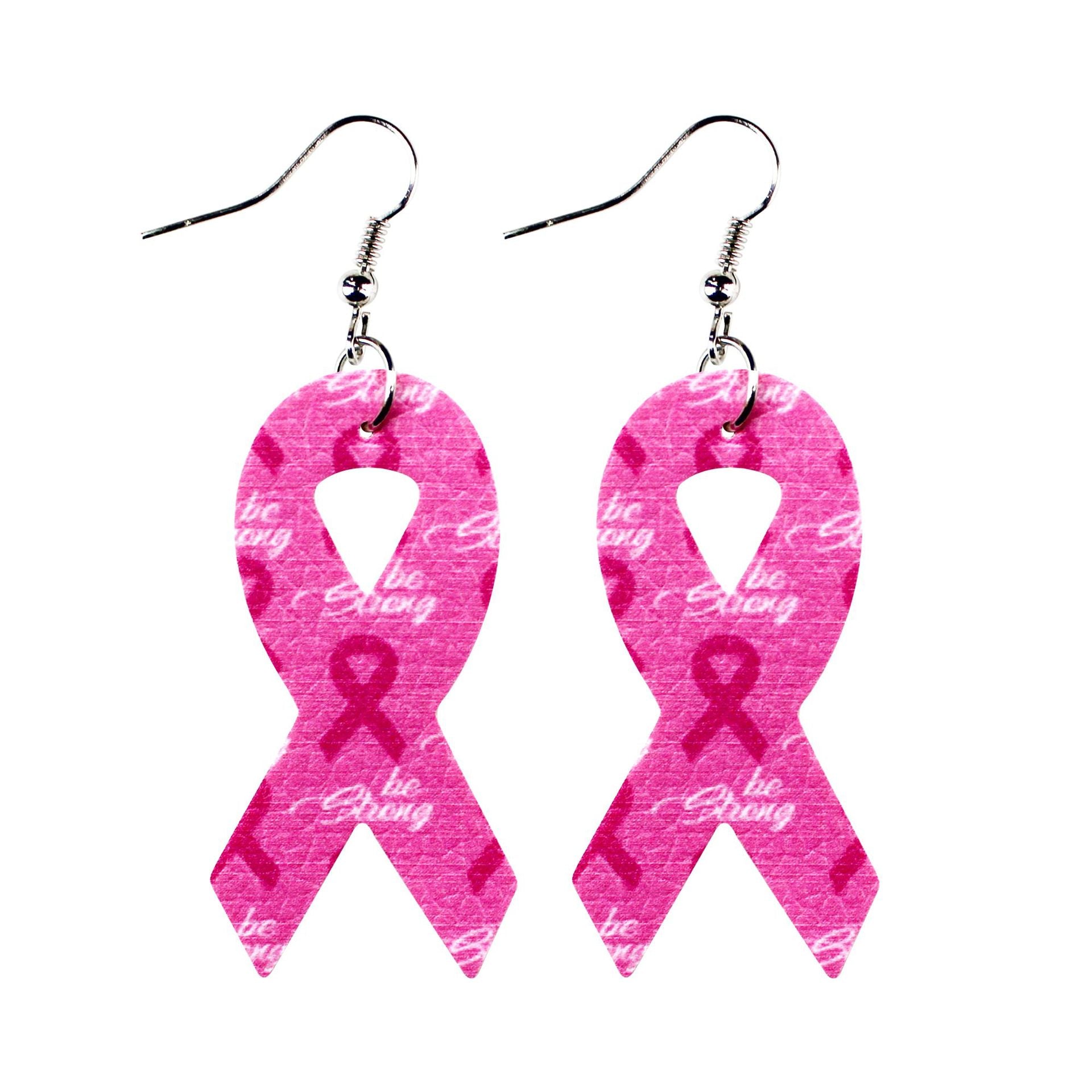 Wholesale Breast Women's Health Awareness Pink Ribbon Leather PU Earrings